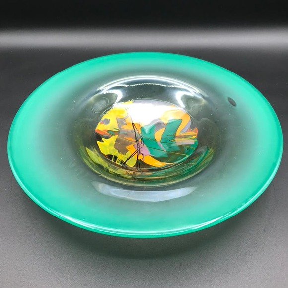 Vintage Amy Roberts Hand Blown Green Opalecent Bowl Pilchuck Glass 1981 Signed - Picture 6 of 12